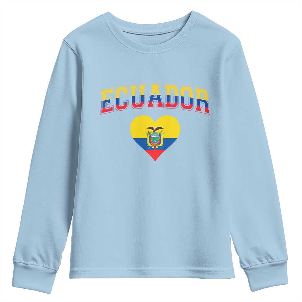 Vintage Ecuador Flag Heart Youth Sweatshirt Proud Ecuadorian Heritage Gift TS12 Light Blue Print Your Wear