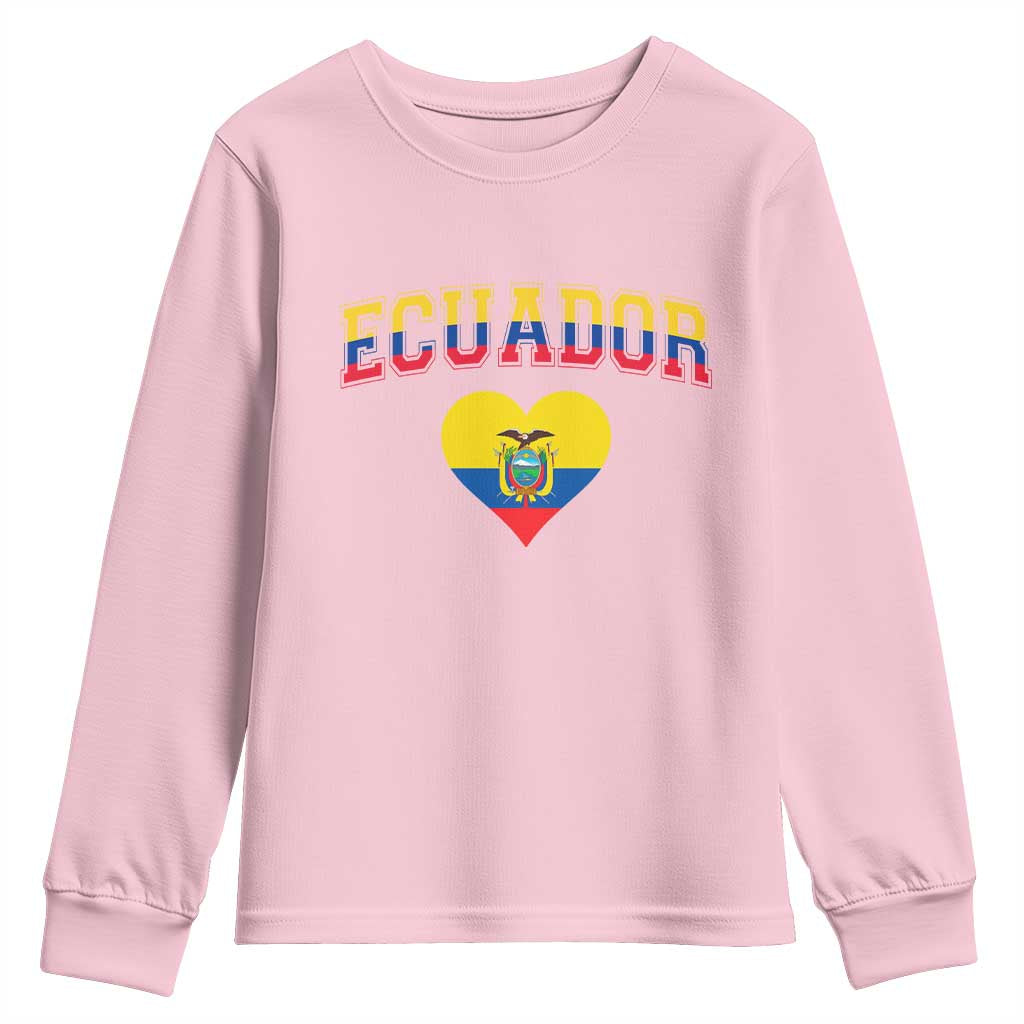 Vintage Ecuador Flag Heart Youth Sweatshirt Proud Ecuadorian Heritage Gift TS12 Light Pink Print Your Wear