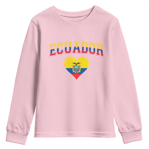 Vintage Ecuador Flag Heart Youth Sweatshirt Proud Ecuadorian Heritage Gift TS12 Light Pink Print Your Wear