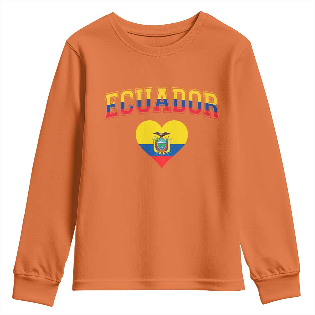 Vintage Ecuador Flag Heart Youth Sweatshirt Proud Ecuadorian Heritage Gift TS12 Orange Print Your Wear