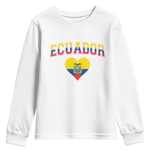 Vintage Ecuador Flag Heart Youth Sweatshirt Proud Ecuadorian Heritage Gift TS12 White Print Your Wear