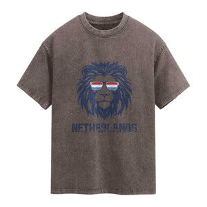 Cool Dutch Lion With Sunglasses Washed Cotton T-Shirt Netherlands Pride Gift