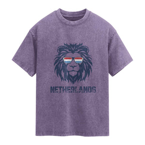 Cool Dutch Lion With Sunglasses Washed Cotton T-Shirt Netherlands Pride Gift