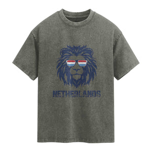 Cool Dutch Lion With Sunglasses Washed Cotton T-Shirt Netherlands Pride Gift