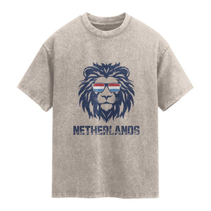 Cool Dutch Lion With Sunglasses Washed Cotton T-Shirt Netherlands Pride Gift