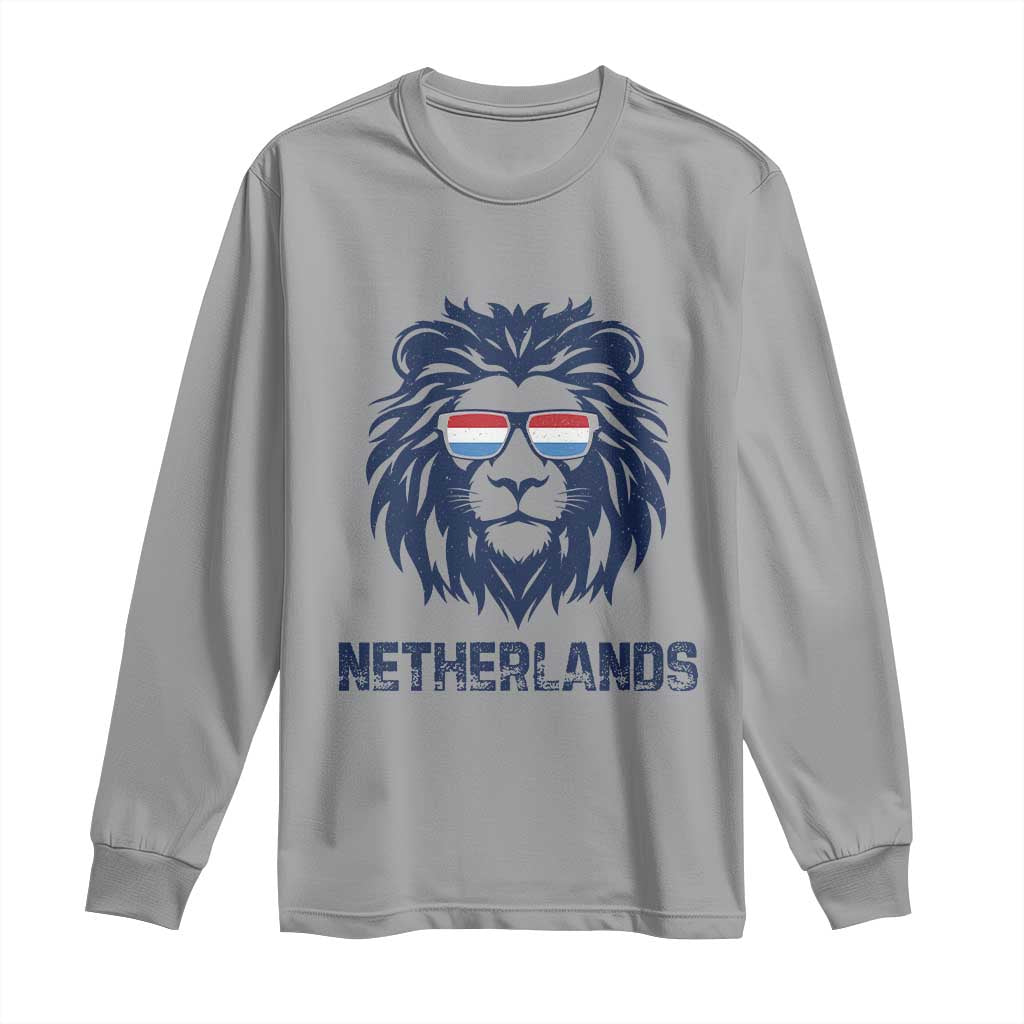 Cool Dutch Lion With Sunglasses Long Sleeve Shirt Netherlands Pride Gift TS12 Sport Gray Print Your Wear