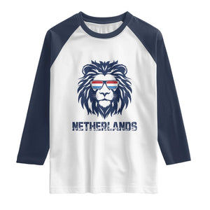 Cool Dutch Lion With Sunglasses Raglan Shirt Netherlands Pride Gift TS12 White Navy Print Your Wear