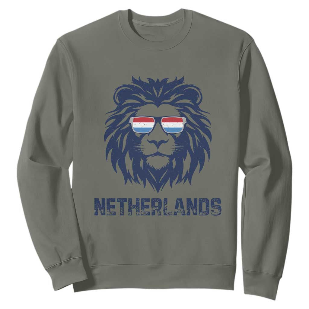 Cool Dutch Lion With Sunglasses Sweatshirt Netherlands Pride Gift TS12 Military Green Print Your Wear