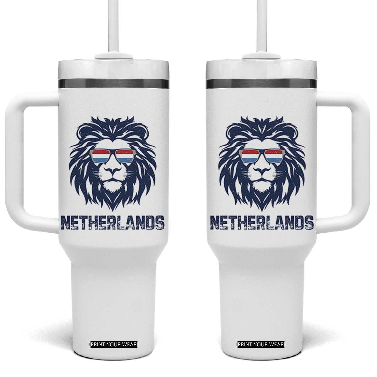 Cool Dutch Lion With Sunglasses Tumbler With Handle Netherlands Pride Gift TS12 One Size: 40 oz White Print Your Wear