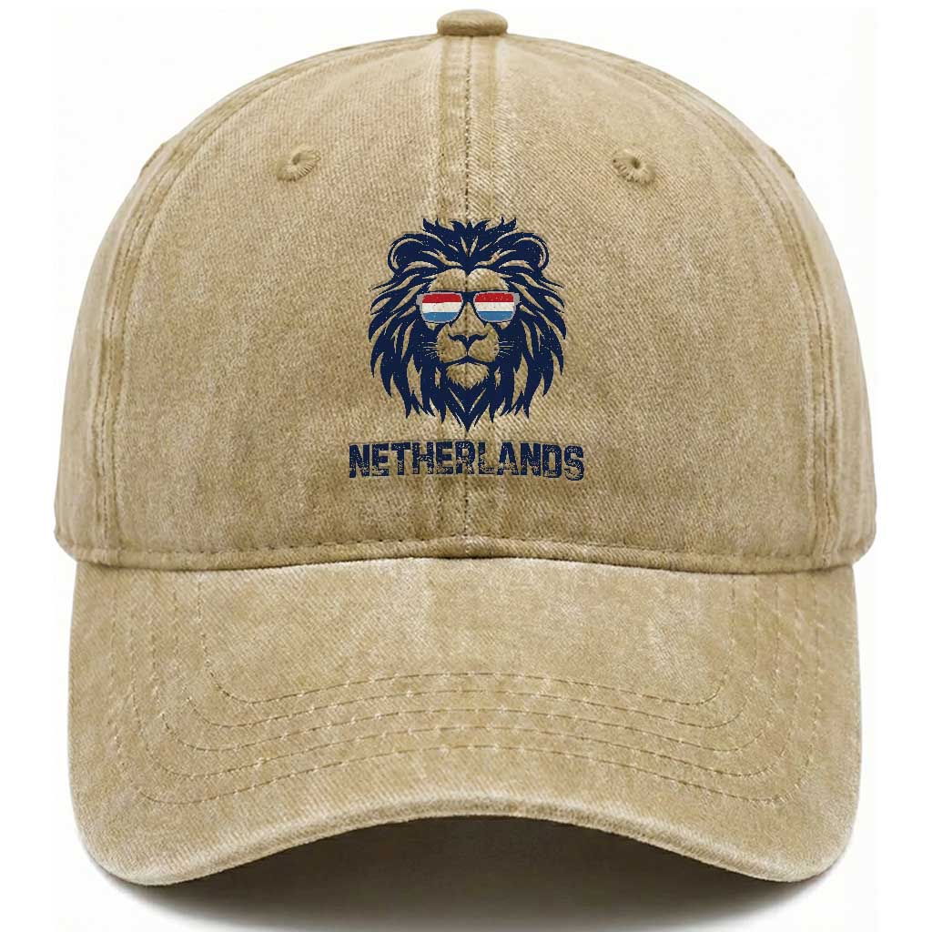 Cool Dutch Lion With Sunglasses Washed Cotton Baseball Cap Netherlands Pride Gift TS12 Print Your Wear