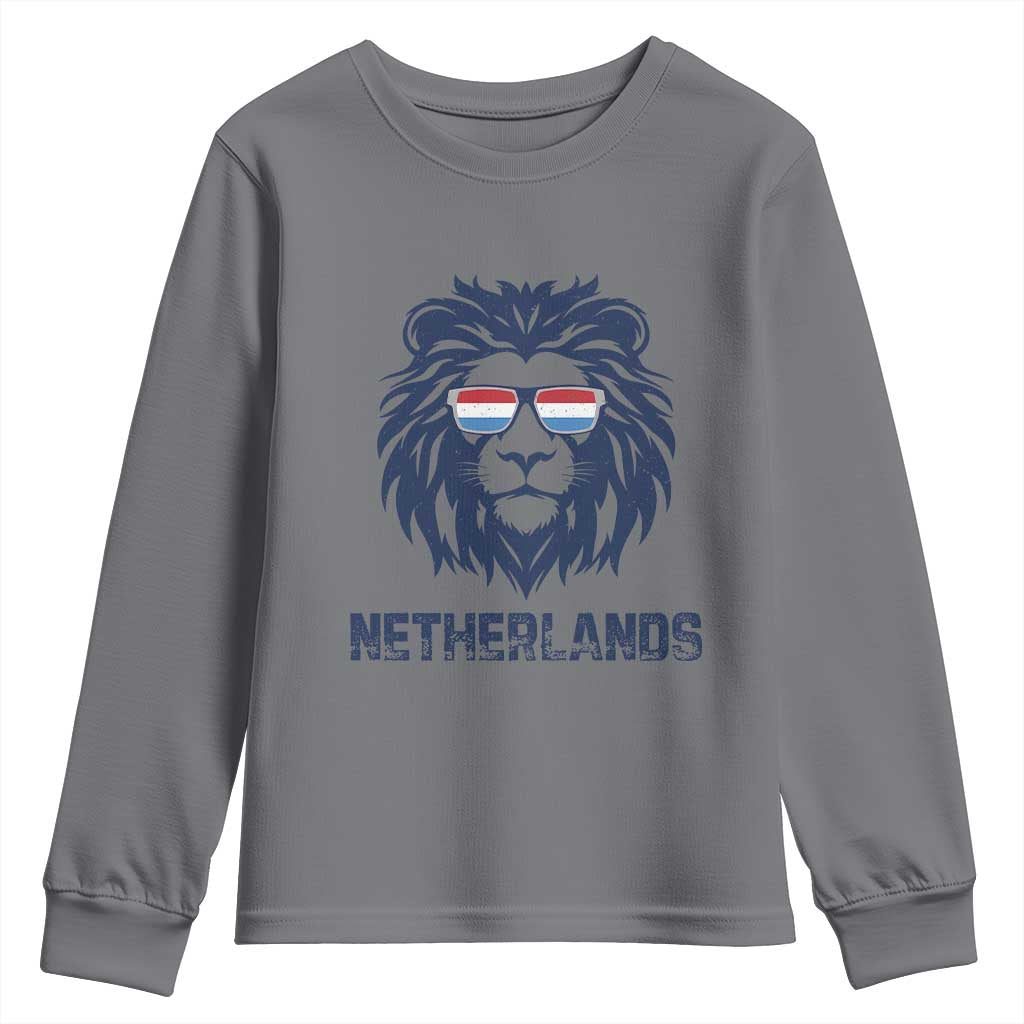 Cool Dutch Lion With Sunglasses Youth Sweatshirt Netherlands Pride Gift TS12 Charcoal Print Your Wear