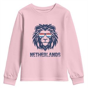 Cool Dutch Lion With Sunglasses Youth Sweatshirt Netherlands Pride Gift TS12 Light Pink Print Your Wear