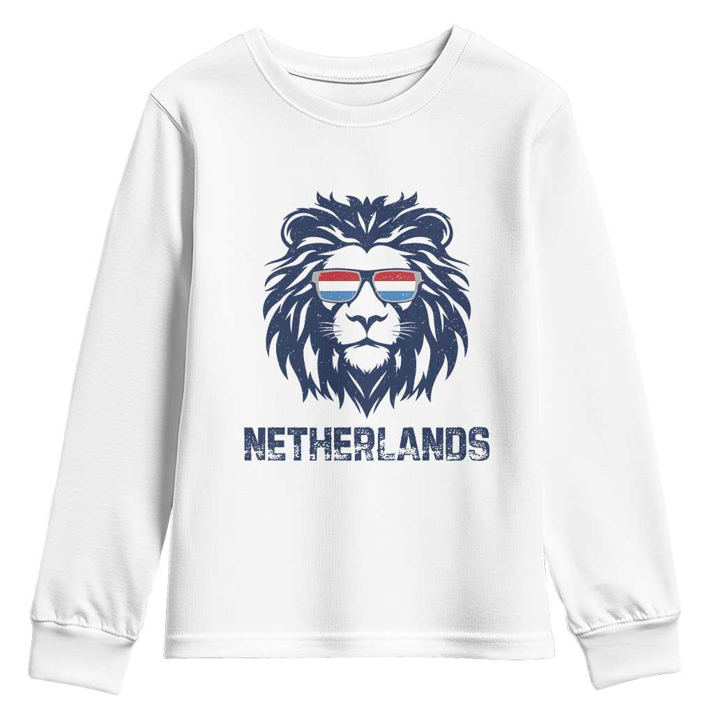 Cool Dutch Lion With Sunglasses Youth Sweatshirt Netherlands Pride Gift TS12 White Print Your Wear