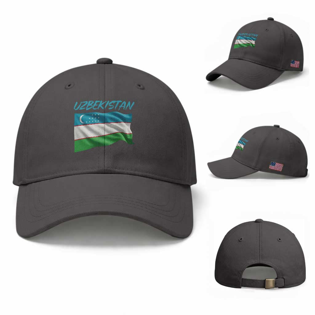 Vintage Uzbekistan Flag Baseball Cap Proud Uzbek Roots Gift TS12 Baseball Cap Universal Fit Dark Gray Print Your Wear