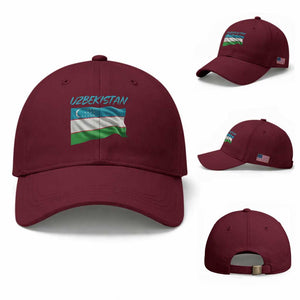 Vintage Uzbekistan Flag Baseball Cap Proud Uzbek Roots Gift TS12 Baseball Cap Universal Fit Maroon Print Your Wear