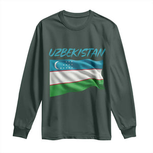 Vintage Uzbekistan Flag Long Sleeve Shirt Proud Uzbek Roots Gift TS12 Dark Forest Green Print Your Wear