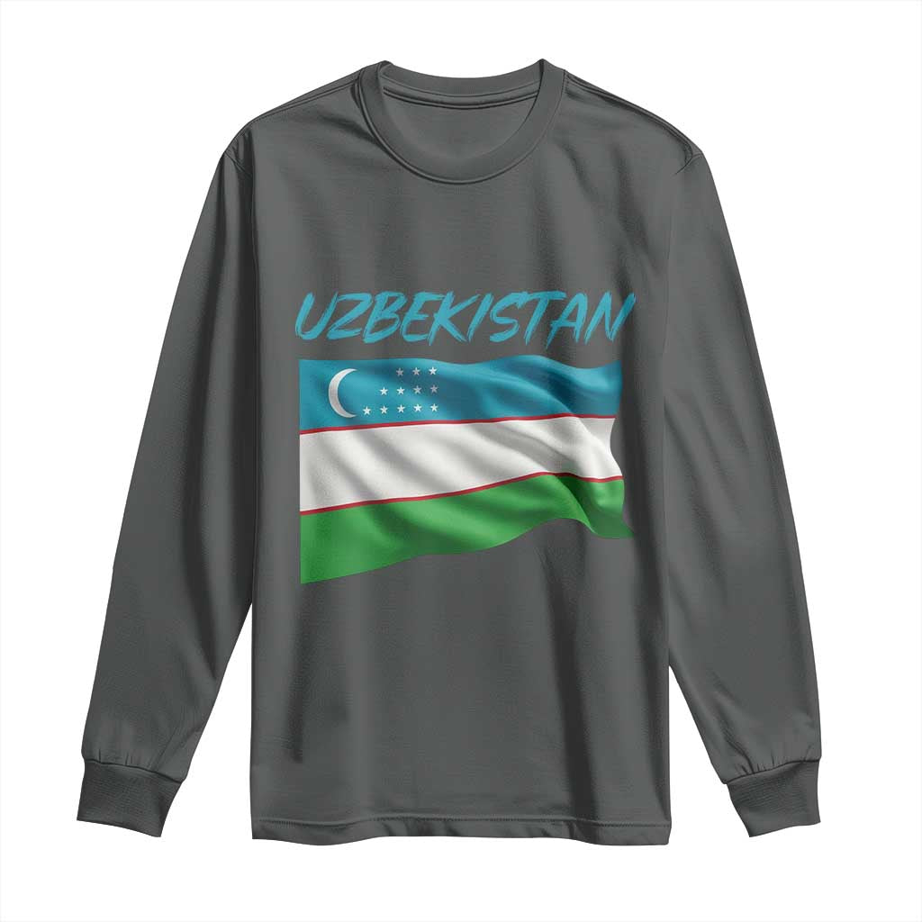 Vintage Uzbekistan Flag Long Sleeve Shirt Proud Uzbek Roots Gift TS12 Dark Heather Print Your Wear