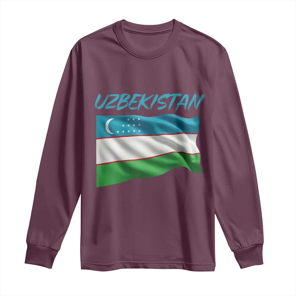 Vintage Uzbekistan Flag Long Sleeve Shirt Proud Uzbek Roots Gift TS12 Maroon Print Your Wear