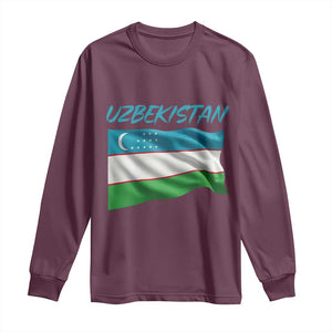 Vintage Uzbekistan Flag Long Sleeve Shirt Proud Uzbek Roots Gift TS12 Maroon Print Your Wear
