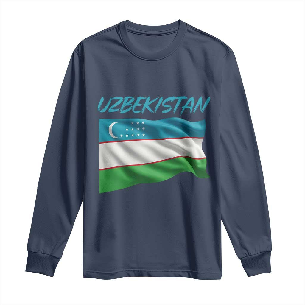 Vintage Uzbekistan Flag Long Sleeve Shirt Proud Uzbek Roots Gift TS12 Navy Print Your Wear