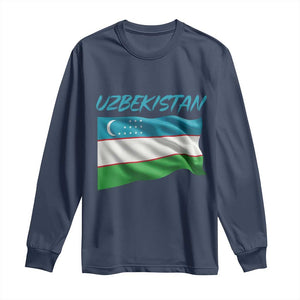 Vintage Uzbekistan Flag Long Sleeve Shirt Proud Uzbek Roots Gift TS12 Navy Print Your Wear