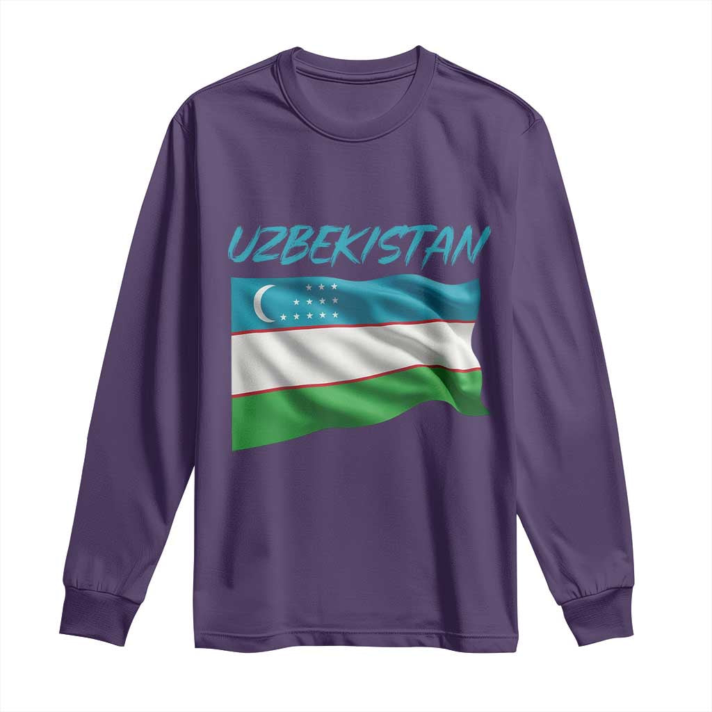 Vintage Uzbekistan Flag Long Sleeve Shirt Proud Uzbek Roots Gift TS12 Purple Print Your Wear