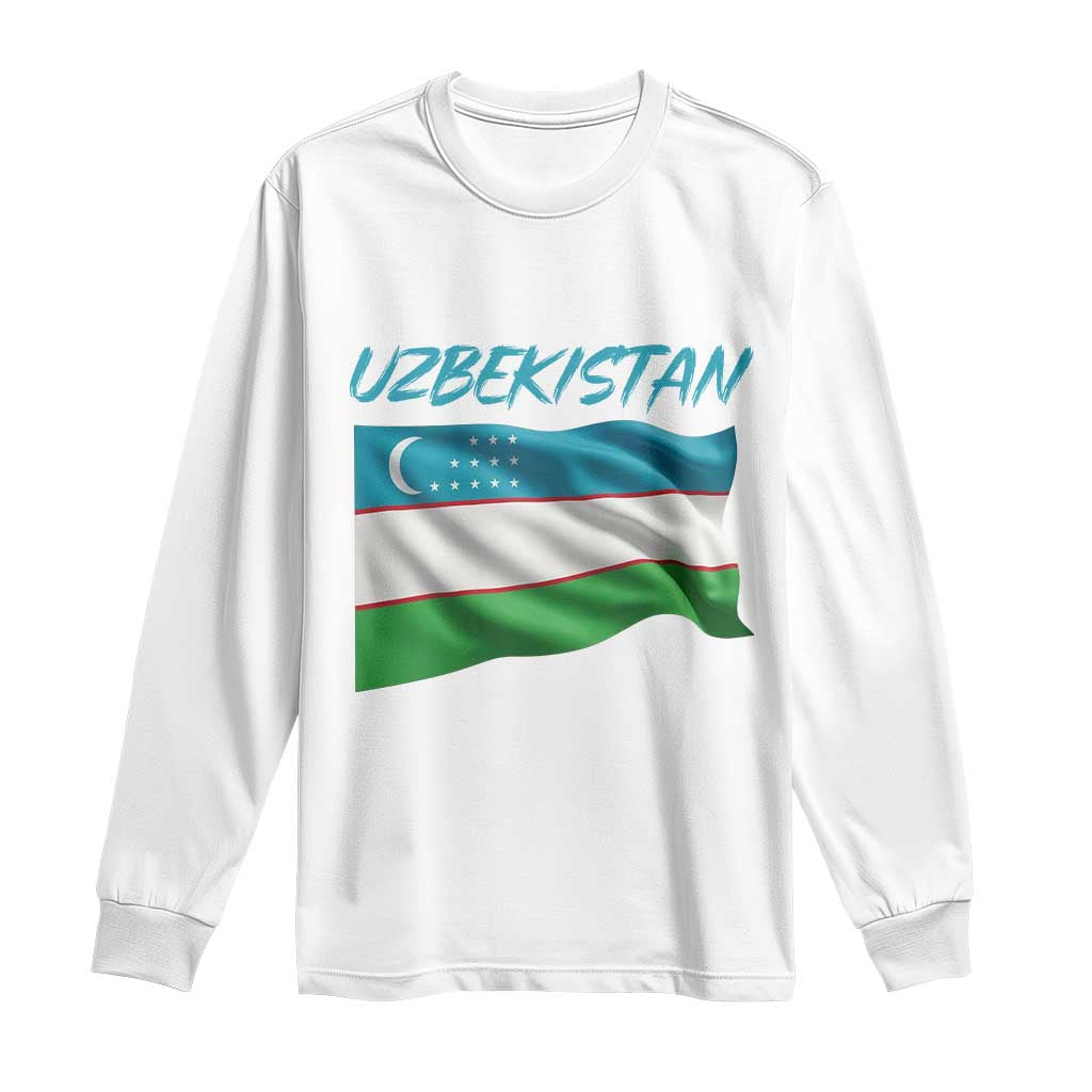 Vintage Uzbekistan Flag Long Sleeve Shirt Proud Uzbek Roots Gift TS12 White Print Your Wear