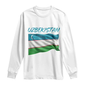 Vintage Uzbekistan Flag Long Sleeve Shirt Proud Uzbek Roots Gift TS12 White Print Your Wear