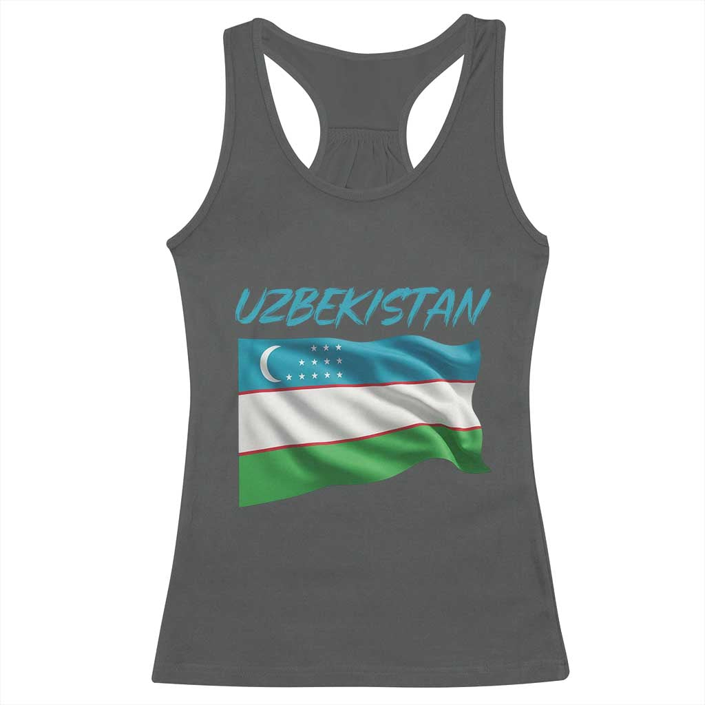 Vintage Uzbekistan Flag Racerback Tank Top Proud Uzbek Roots Gift TS12 Dark Heather Print Your Wear