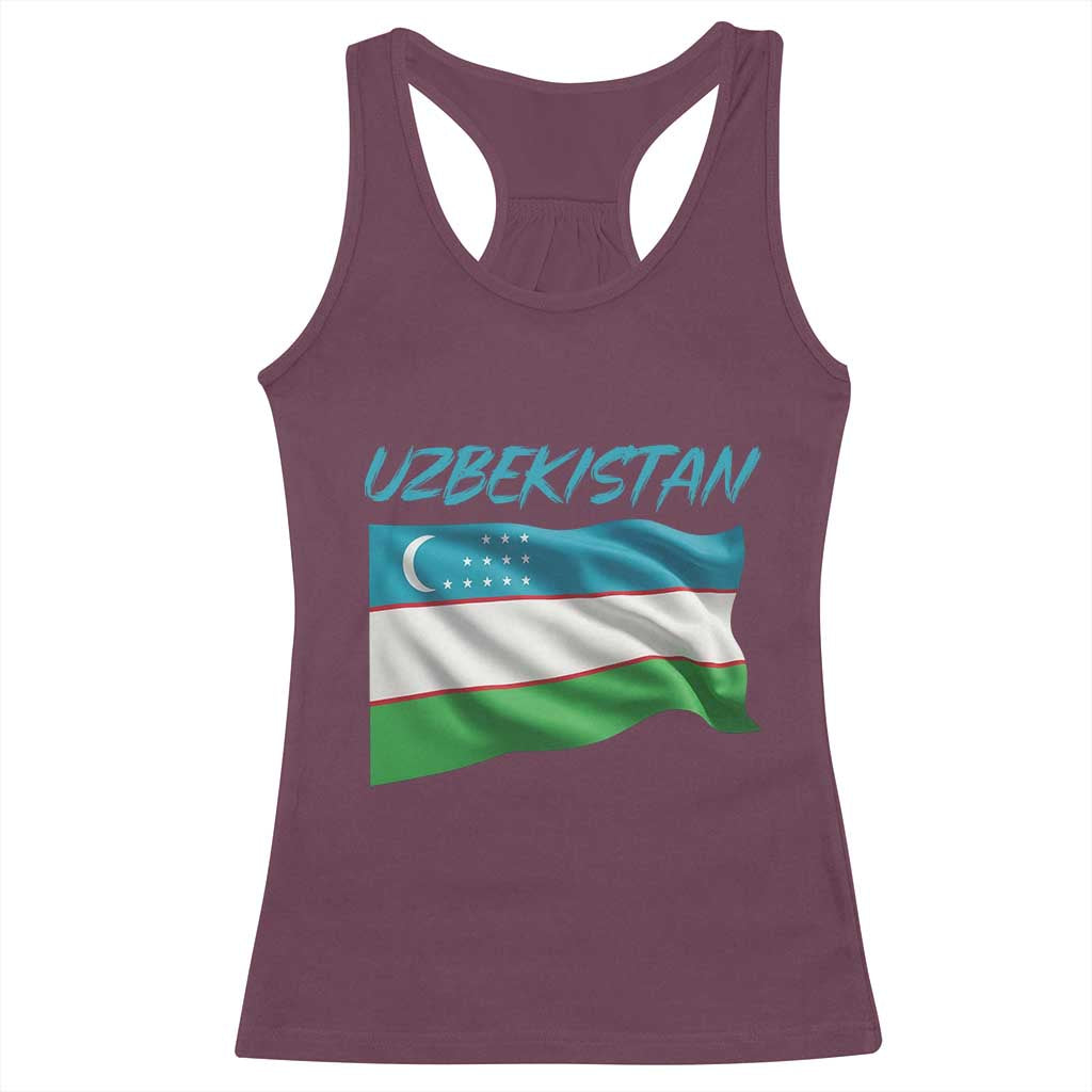 Vintage Uzbekistan Flag Racerback Tank Top Proud Uzbek Roots Gift TS12 Maroon Print Your Wear