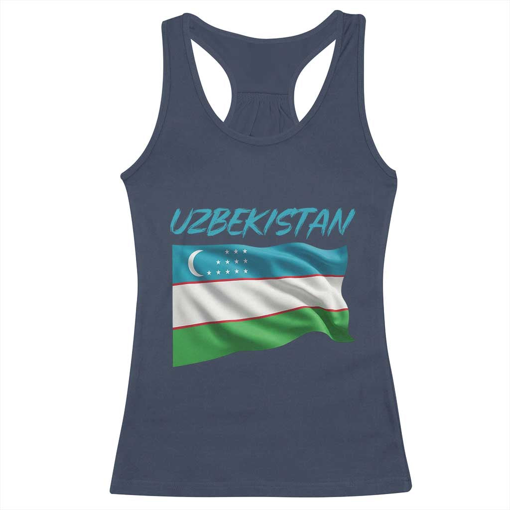Vintage Uzbekistan Flag Racerback Tank Top Proud Uzbek Roots Gift TS12 Navy Print Your Wear