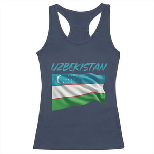 Vintage Uzbekistan Flag Racerback Tank Top Proud Uzbek Roots Gift TS12 Navy Print Your Wear