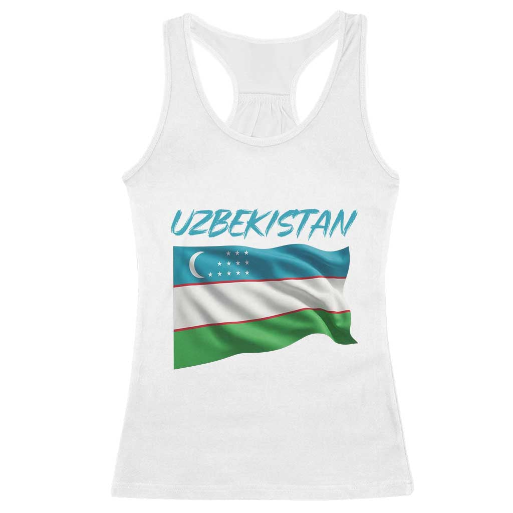 Vintage Uzbekistan Flag Racerback Tank Top Proud Uzbek Roots Gift TS12 White Print Your Wear
