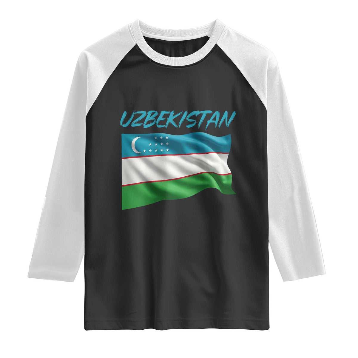 Vintage Uzbekistan Flag Raglan Shirt Proud Uzbek Roots Gift TS12 Black White Print Your Wear