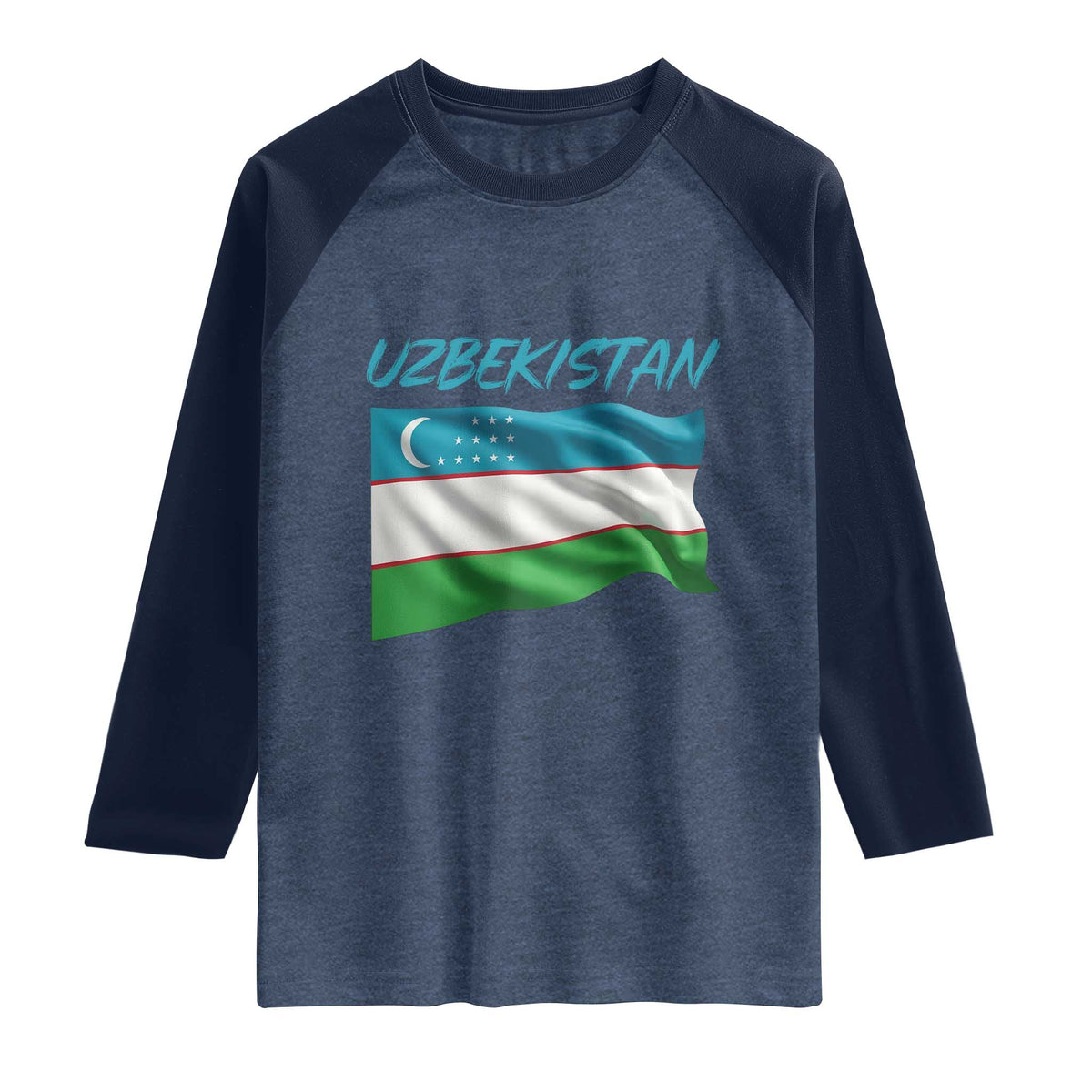 Vintage Uzbekistan Flag Raglan Shirt Proud Uzbek Roots Gift TS12 Heather Denim Navy Print Your Wear