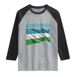 Vintage Uzbekistan Flag Raglan Shirt Proud Uzbek Roots Gift TS12 Heather Gray Black Print Your Wear