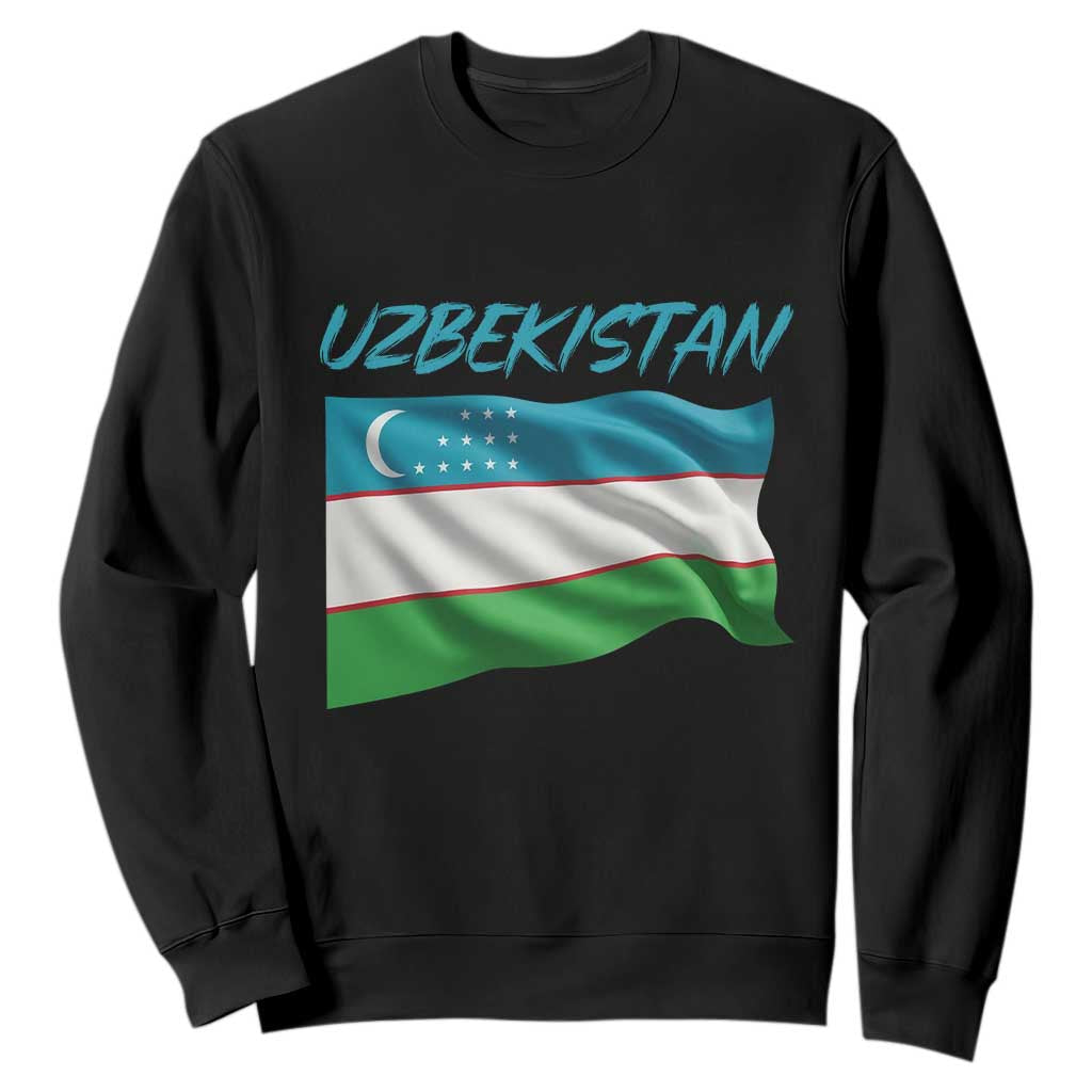 Vintage Uzbekistan Flag Sweatshirt Proud Uzbek Roots Gift TS12 Black Print Your Wear