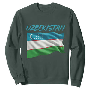 Vintage Uzbekistan Flag Sweatshirt Proud Uzbek Roots Gift TS12 Dark Forest Green Print Your Wear