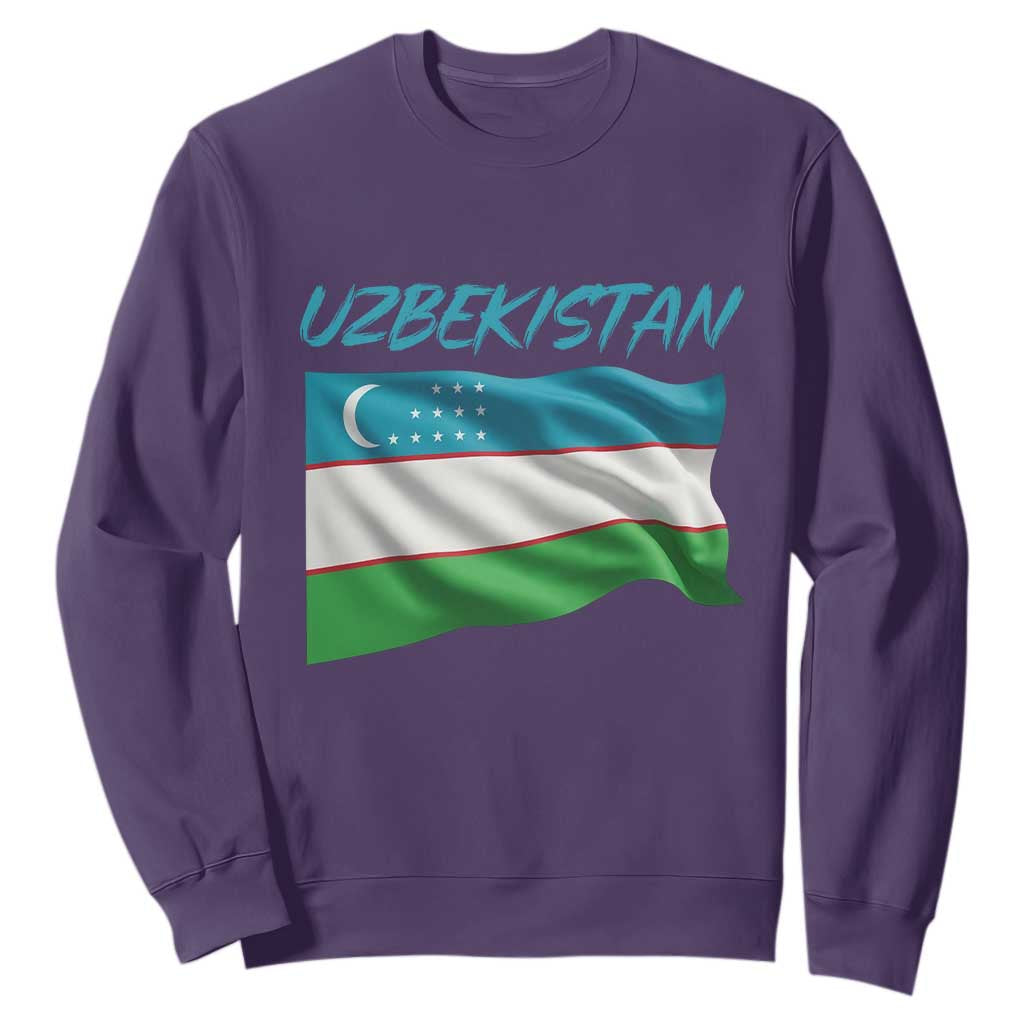 Vintage Uzbekistan Flag Sweatshirt Proud Uzbek Roots Gift TS12 Purple Print Your Wear