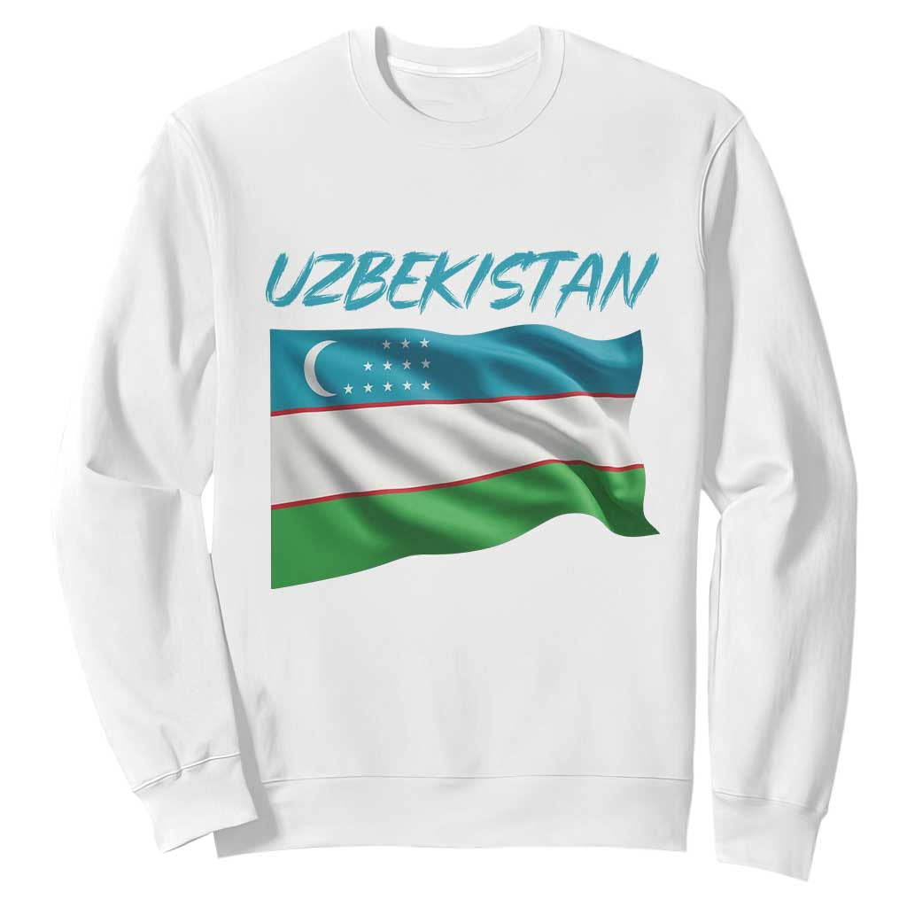 Vintage Uzbekistan Flag Sweatshirt Proud Uzbek Roots Gift TS12 White Print Your Wear