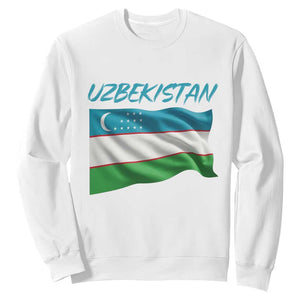 Vintage Uzbekistan Flag Sweatshirt Proud Uzbek Roots Gift TS12 White Print Your Wear