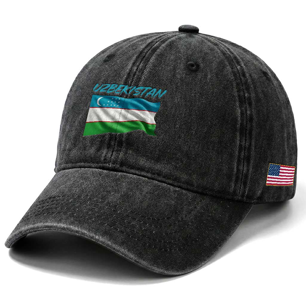 Vintage Uzbekistan Flag Washed Cotton Baseball Cap Proud Uzbek Roots Gift TS12 Print Your Wear