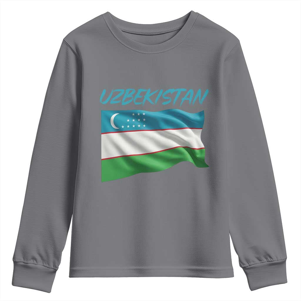 Vintage Uzbekistan Flag Youth Sweatshirt Proud Uzbek Roots Gift TS12 Charcoal Print Your Wear