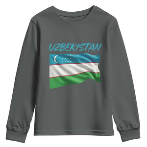 Vintage Uzbekistan Flag Youth Sweatshirt Proud Uzbek Roots Gift TS12 Dark Heather Print Your Wear