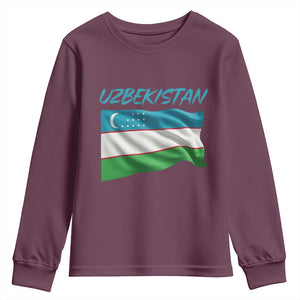 Vintage Uzbekistan Flag Youth Sweatshirt Proud Uzbek Roots Gift TS12 Maroon Print Your Wear