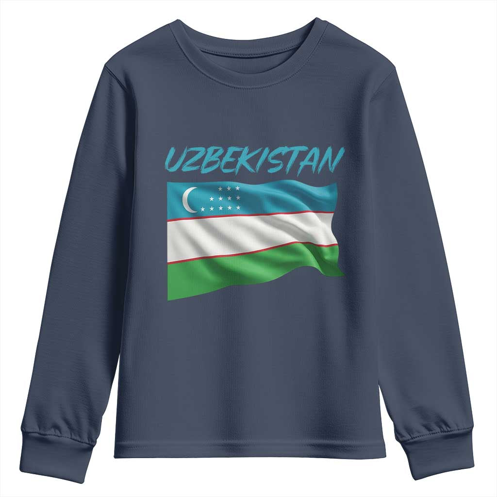 Vintage Uzbekistan Flag Youth Sweatshirt Proud Uzbek Roots Gift TS12 Navy Print Your Wear