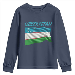 Vintage Uzbekistan Flag Youth Sweatshirt Proud Uzbek Roots Gift TS12 Navy Print Your Wear
