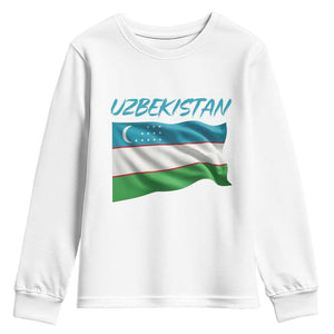 Vintage Uzbekistan Flag Youth Sweatshirt Proud Uzbek Roots Gift TS12 White Print Your Wear