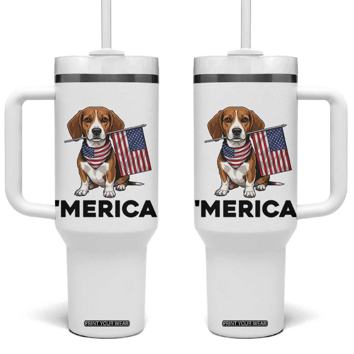 Patriotic Beagle Lover 4th Of July Dog Tumbler With Handle Merica Pride TS12 One Size: 40 oz White Print Your Wear