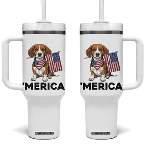 Patriotic Beagle Lover 4th Of July Dog Tumbler With Handle Merica Pride TS12 One Size: 40 oz White Print Your Wear